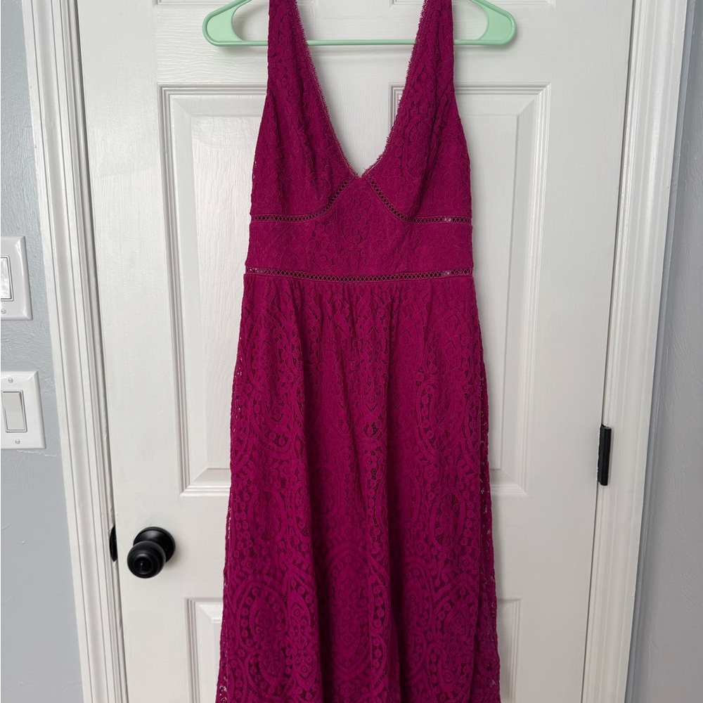 David's Bridal Fuchsia Lace Midi Dress